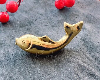 Poignée De Porte En Laiton Design Poisson – Dorée Brossée, 7,5 Pouces, Inde