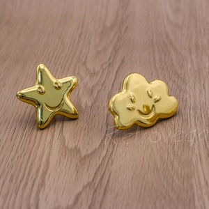 Solid Brass Cloud, Moon, Star Drawer Pull Gold Modern Cabinet Knob WMLS947