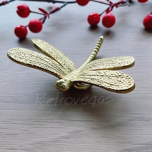 May include: A gold-coloured dragonfly figurine with intricate details. The dragonfly has a textured surface and is made of metal.