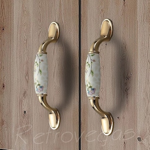 5" 3.75" Gold Ceramic Drawer Pull Porcelain Decorative Handle Cabinet Pull Knob Drawer Handle WMLS363