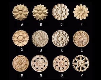 1 Piece Round Wood Carving Rosette Applique Shabby Chic Wood Embellishments Ornate Furniture Apliques Wood Onlay Furniture Supplies WA135