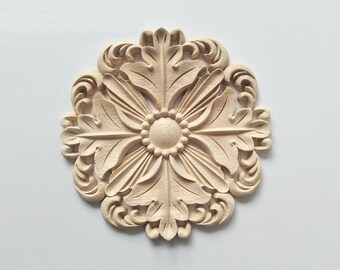 1 Piece Round Rosette Applique Shabby Chic Wood Embellishments Ornate Furniture Apliques Wood Onlay Furniture Trim Supplies WA017