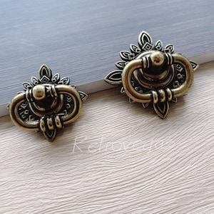 Antik brons fransk provinsiell lådknopp med droppring: Shabby Chic byråhandtag WMLS1028