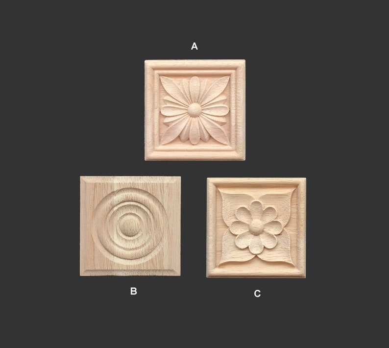 1 Piece Square Shabby Chic Wood Embellishments Ornate Furniture Apliques Wood Onlay Furniture Trim Supplies WA243 image 1