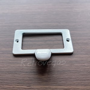 2 White Iron Library Label Holders Drawer Pulls (58x31mm) LS583