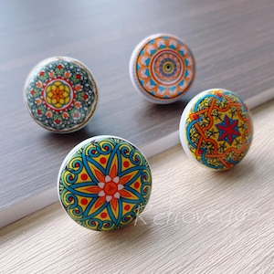 Round Flower Ceramic Knob Drawer Pull Decorative Dresser Drawer Handle WMLS1025