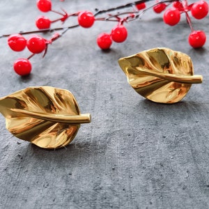 Solid Brass Leaf Drawer Pull: Modern Dresser Knob Gold Cabinet Handle WMLS843