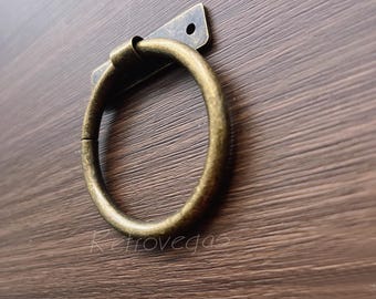 Antique Bronze Drop Ring Pull Handle - 1.7" Iron Cabinet Knob LS551