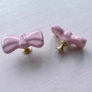 Pink Bow Ceramic Knob Solid Brass Base Handle Drawer Pull Decorative Dresser Cabinet Handle WMLS919