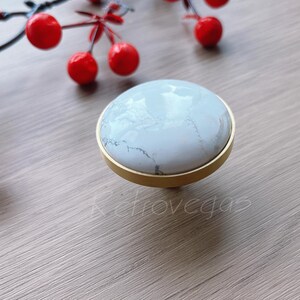 White Stone Solid Brass Drawer Knob: Modern Cabinet Hardware WMLS994