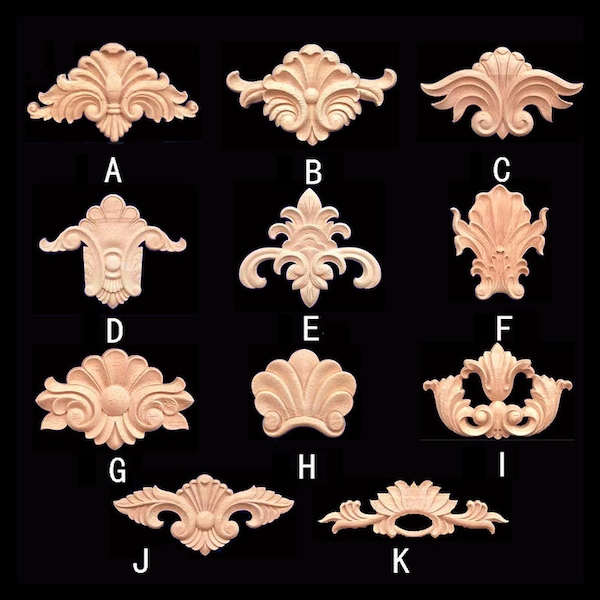 1 Piece Wood Carving Rosette Applique Shabby Chic Wood Embellishments Ornate Furniture Apliques Wood Onlay Furniture Trim Supplies WA134
