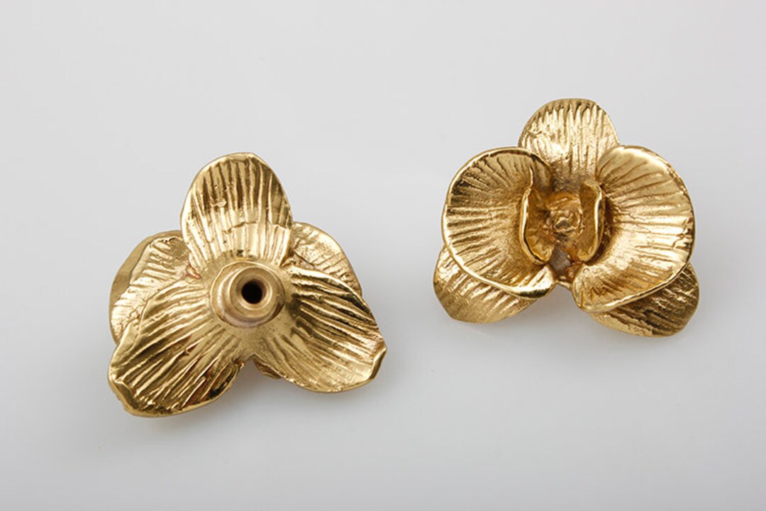Solid Brass Flower Drawer Pull Modern Style Decorative Dresser Etsy