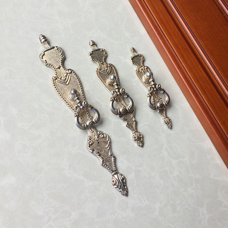 French Provincial Antique Drop Ring Backplate Style Drawer Pull Shabby