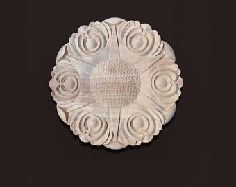 1 Piece Round Rosette Applique Shabby Chic Wood Embellishments Ornate Furniture Apliques Wood Onlay Furniture Trim Supplies WA180