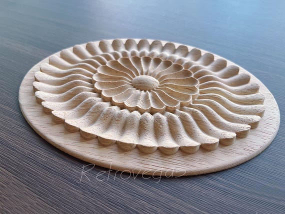 Oval Rosette Wood Applique: Shabby Chic Furniture Embellishment (5.9"x3.9") WA125