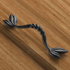 Black Leaf Drawer Pull: Modern Cabinet Handle, 5&quot; Hole Center