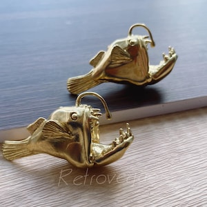 Solid Brass Angler Fish Drawer Pull: Modern Cabinet Knob WMLS1200