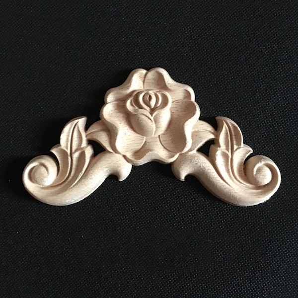 Set of 2 Shabby Chic Rose Wood Embellishments Ornate Furniture Apliques Wood Onlay Furniture Trim Supplies WA002