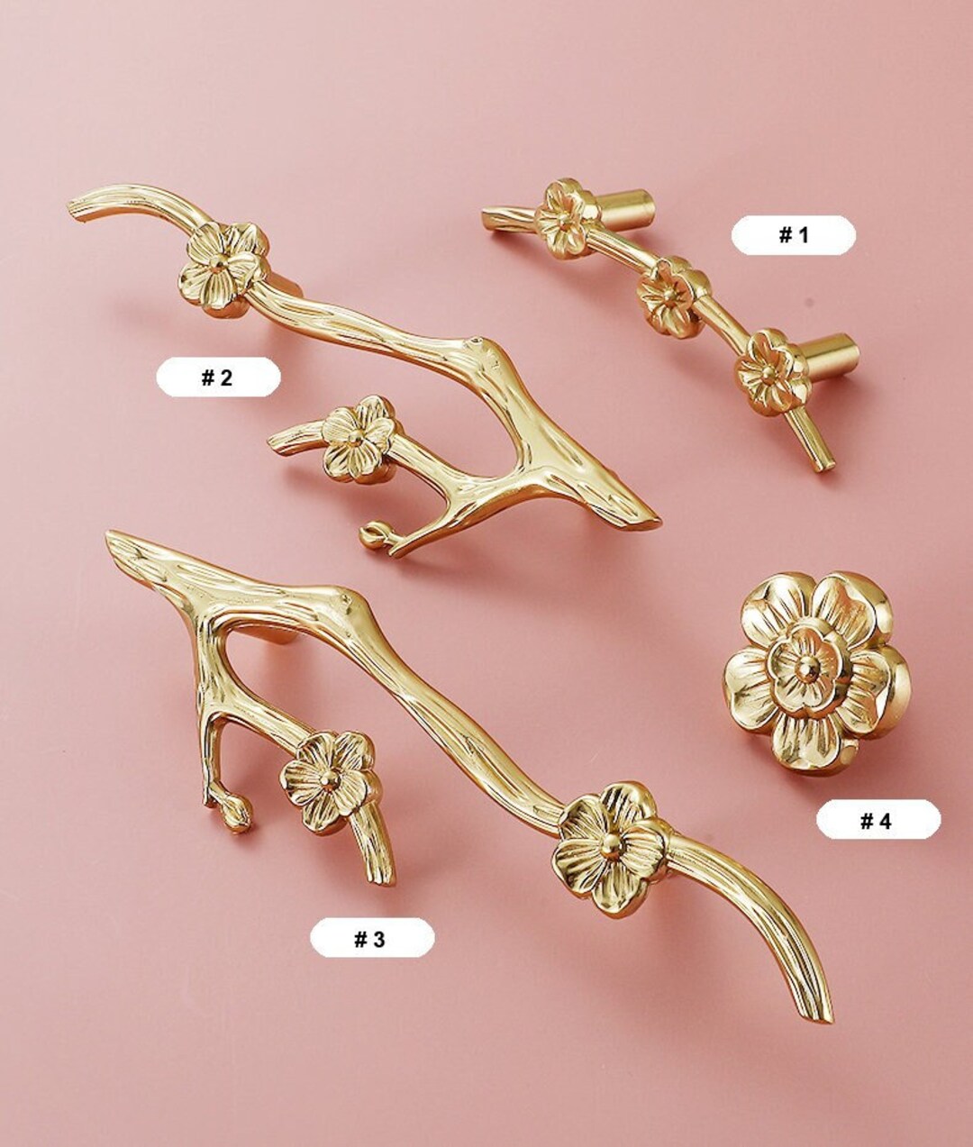 Flower Solid Brass Drawer Pulls Cupboard Handle Kitchen Pulls Etsy