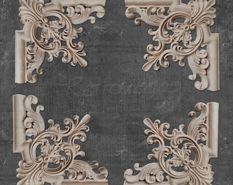 Unpainted Wood Applique: Carved Corner Onlay, Furniture Decor MD-16