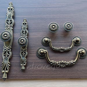 Antique Bronze Rose French Provincial Back Plate Pull Drawer Pull Shabby Chic Decorative Dresser Drawer Handle WMLS048