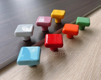 Square Ceramic Drawer Knob: Assorted Colors, Decorative Dresser Pull