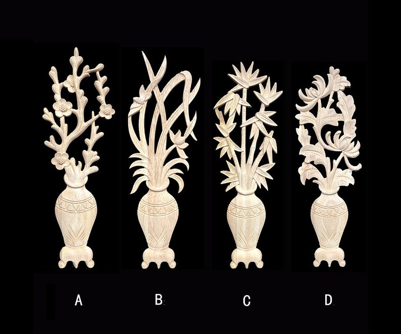 1 Piece Carving Flower Applique Wood Embellishments Ornate Etsy