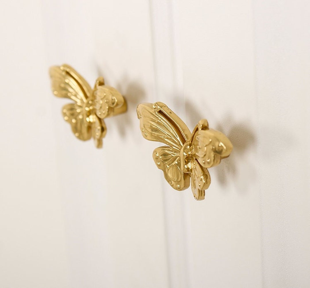 Solid Brass Butterfly Drawer Pull Modern Style Decorative Dresser Knob
