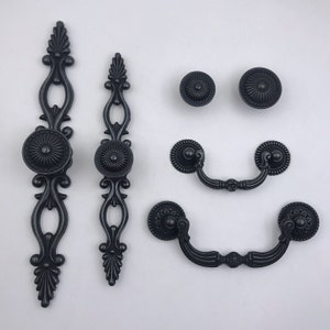 Black French Provincial Back Plate Pull Drawer Pull Shabby Chic Decorative Dresser Drawer Handles WMLS096