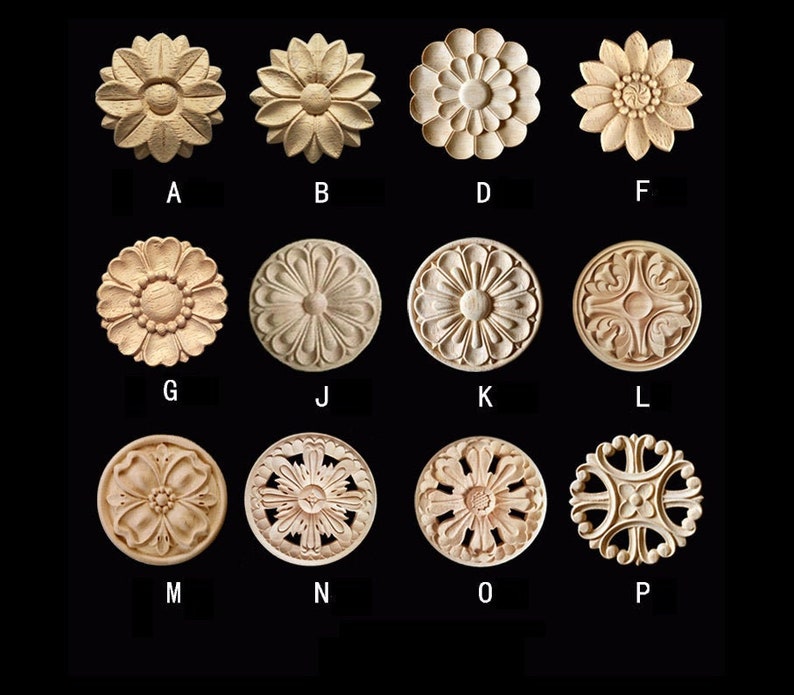 1 Piece Round Wood Carving Rosette Applique Shabby Chic Wood Etsy