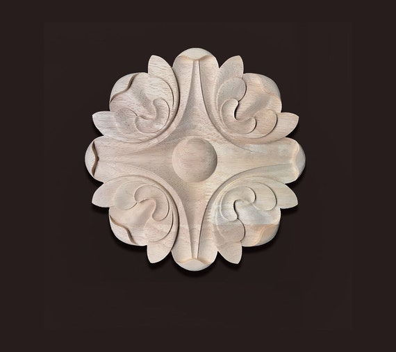 1 Piece Round Rosette Applique Shabby Chic Wood Embellishments Ornate Furniture Apliques Wood Onlay Furniture Trim Supplies WA017