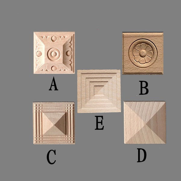 1 Piece Square Wood Onlay Applique Shabby Chic Wood Embellishments Ornate Furniture Apliques Wood Onlay Furniture Trim Supplies WA144