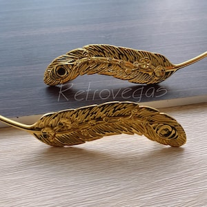 Solid Brass Feather Drawer Pull: Modern Cabinet Knob (150mm Height) WMLS623