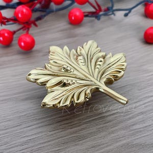 May include: A gold-toned metal leaf-shaped decorative door pull or cabinet knob.