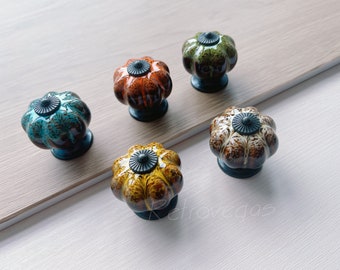 Pumpkin Ceramic Knob Drawer Pull Decorative Dresser Drawer Handle WMLS194