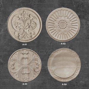 1x Round Wood Applique Wooden Carved Decal Unpainted for Wall Furniture Decor DIY Corner Onlay Applique MD-27