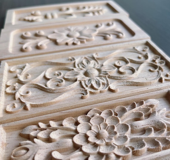 1 Piece Rectangular Rosette Applique Shabby Chic Wood Embellishments Ornate Furniture Apliques Wood Onlay Furniture Trim Supplies WA128