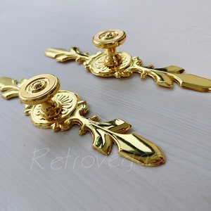Gold Dresser Drawer Pull with Back Plate: Decorative Metal Handle WMLS036