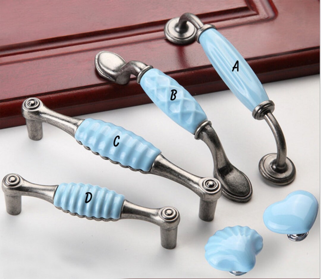 Blue Tone Ceramic Drawer Pull Decorative Dresser Drawer Handles WMLS077