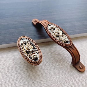 Rose Carving Vintage Brass Drawer Pull - 3.75" 5" Cabinet Handle WMLS1074