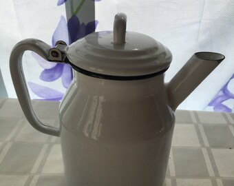 Large Mouth Vintage Graniteware Coffee Pot - Black & White - Some Rust