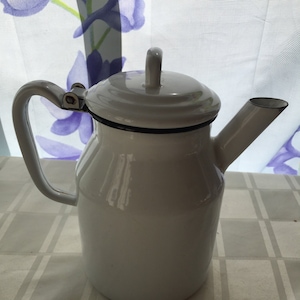 Large Mouth Vintage Graniteware Coffee Pot - Black & White - Some Rust