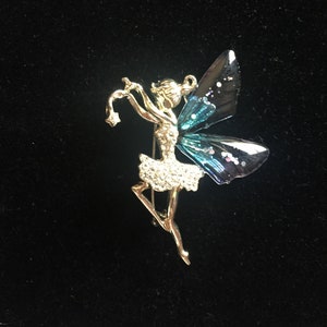 Hand Made FAIRY Gold Tone Rhinestone Brooch - Mint on Card
