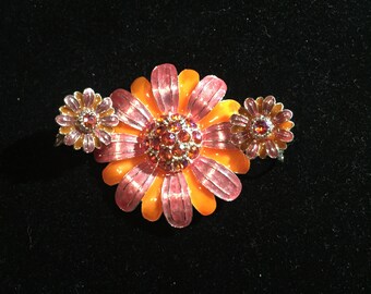 Vintage Colorful Daisy Pin and Clip Earring gift Set