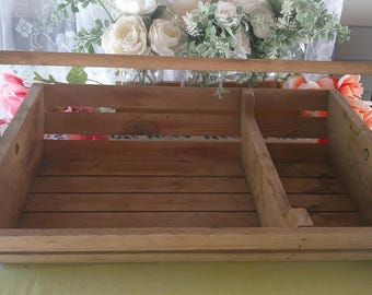 Vintage Primitive Wood Tool Caddy Tote Box Dowel Handle Arts & Crafts