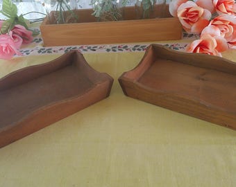 Pair Vintage Wooden Bread Trays Rustic Tabletop Organizer Centerpieces