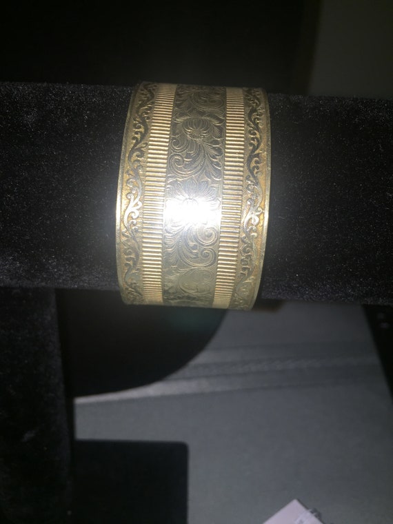Antique Brass Engraved Cuff Bracelet - image 2