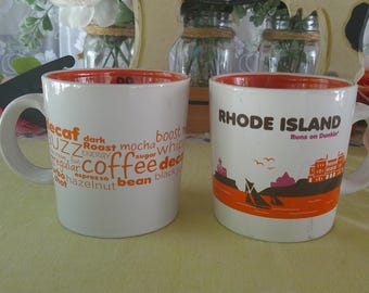 2 Dunkin' Donuts 8 oz Coffee Mugs Rhode Island & Coffee Theme USA
