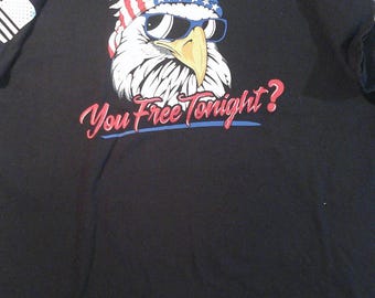 Patriotic Biker Eagle "You Free Tonight?" Black T-Shirt XL