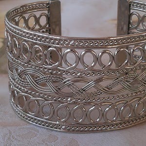 Silver Tone Braided & Spiral Cuff Bracelet
